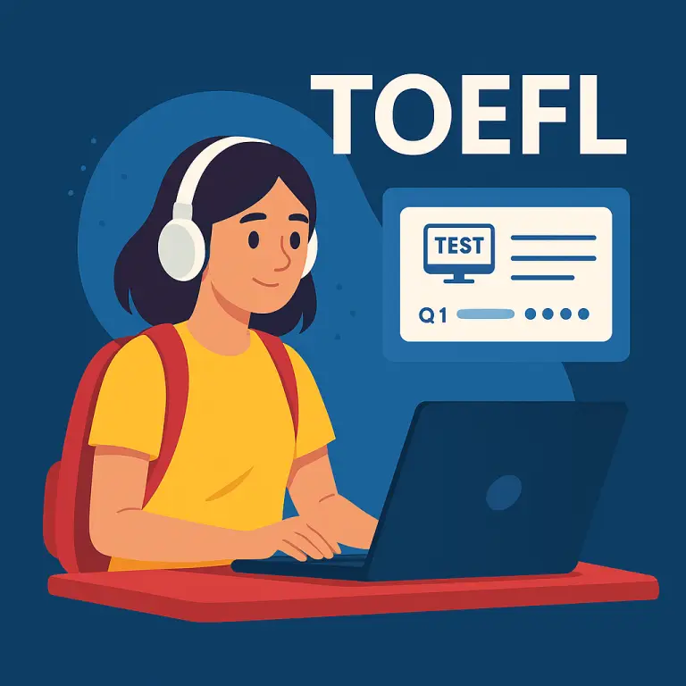 Student preparing for the TOEFL exam online – TOEFL preparation banner