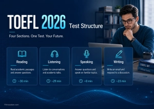 ساختار آزمون تافل 2026 شامل چهار بخش Reading Listening Speaking و Writing